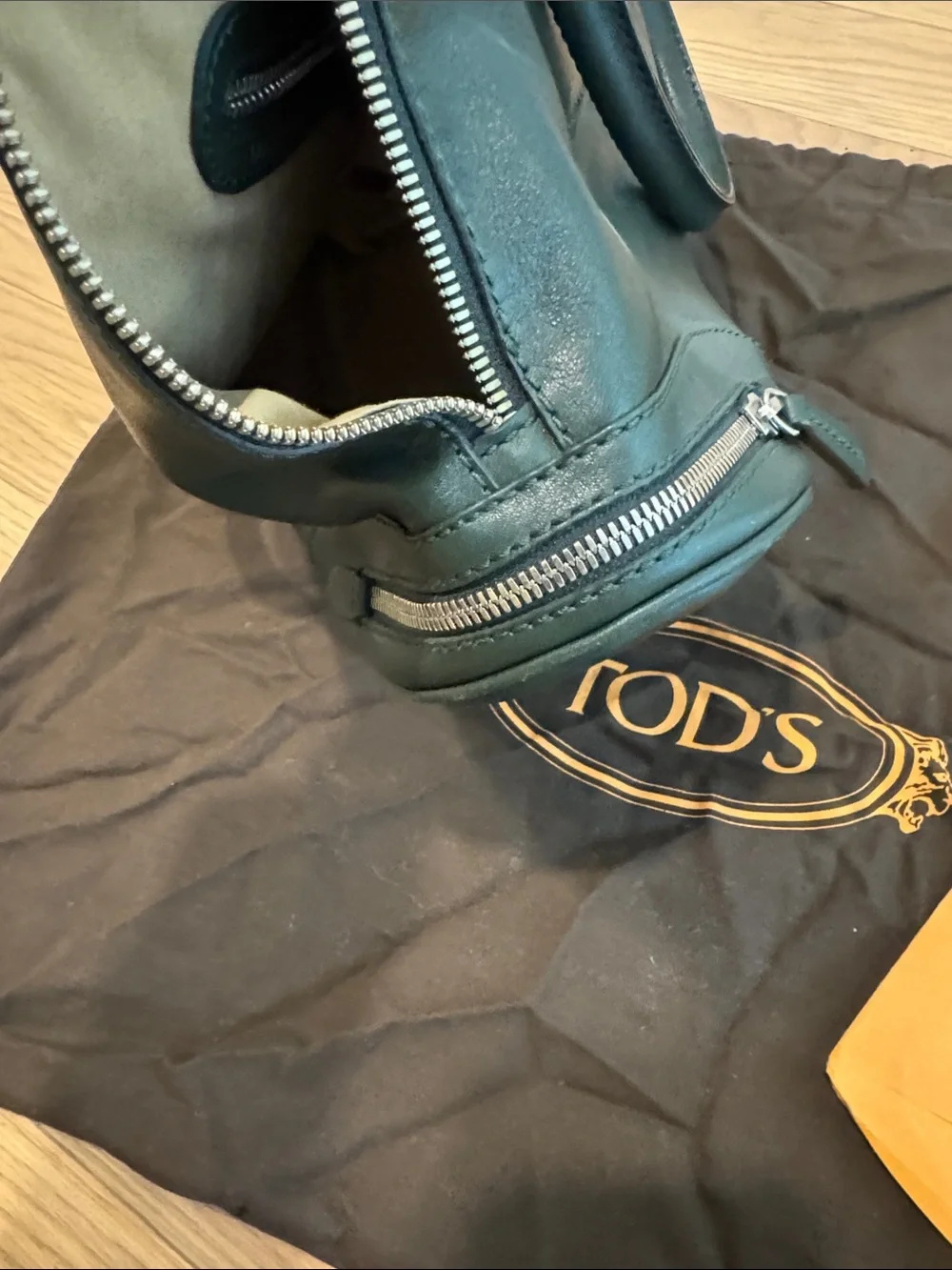 TOD'S Dark Green Leather Dome Satchel